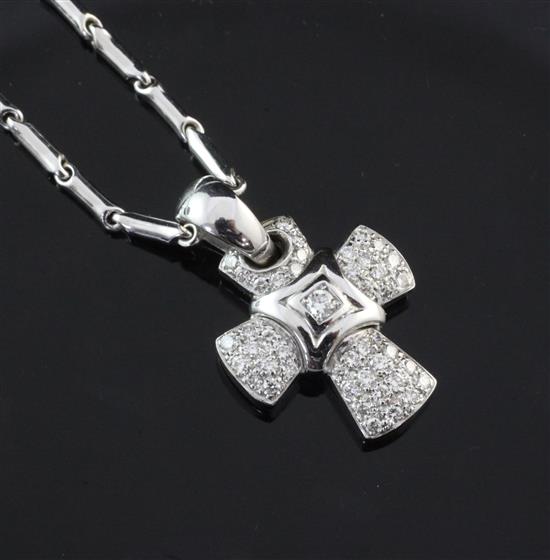 An Italian 18ct white gold and diamond set cruciform pendant by Chimento, pendant 0.75in ex. bale.